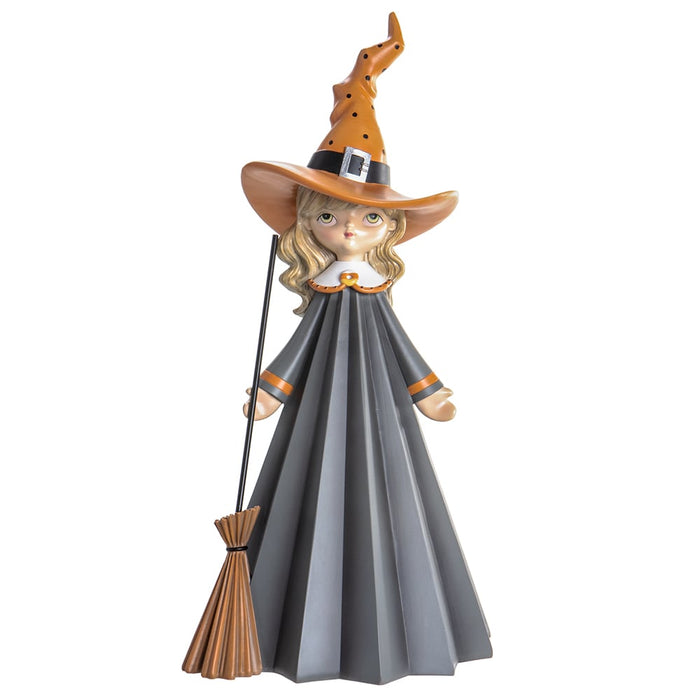 21.2" Halloween Witch With Broom -Gray/Orange - AFZ227-GY/OR