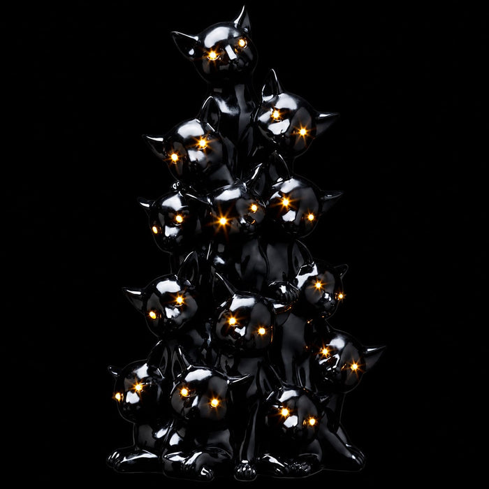 17" Battery Operated Halloween Cat Tree With Light -Black - AFZ238-BK