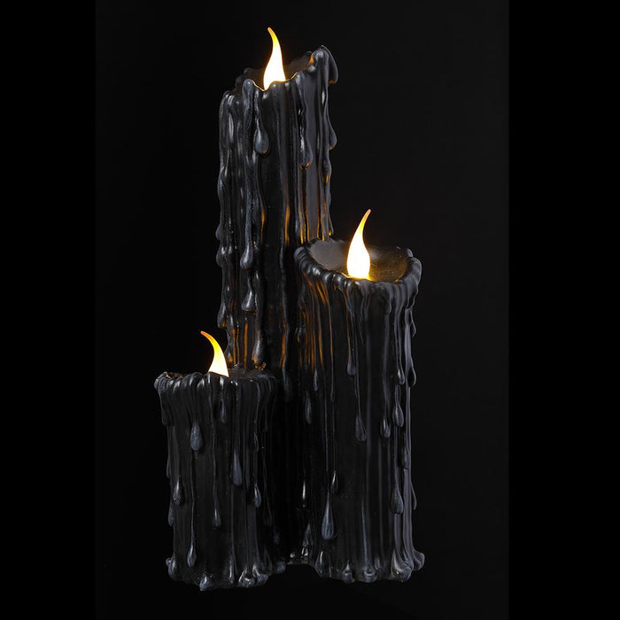 17.75" Battery Operated Halloween Faux Candles With Light -Black (Pack of 2) - AFZ383-BK
