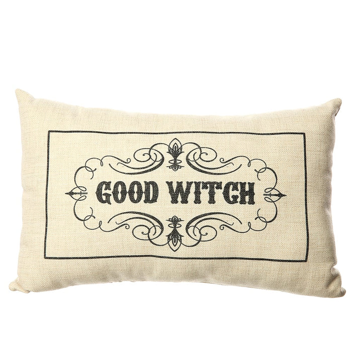 18"x12" Halloween Good Witch Pillow -Beige/Black (Pack of 8) - AFZ418-BE/BK