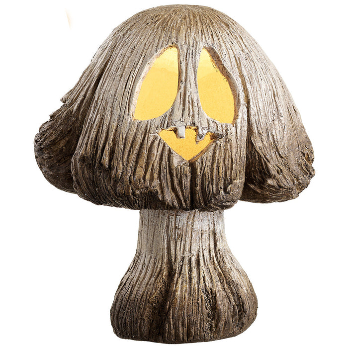 14" Battery Operated Halloween Jack-O-Lantern Mushroom With Light -Brown/Whitewashed - AFZ513-BR/WW