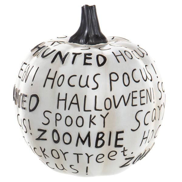 6.75"Hx6"W Haunted Halloween Pumpkin -White/Black (Pack of 4) - AFZ553-WH/BK
