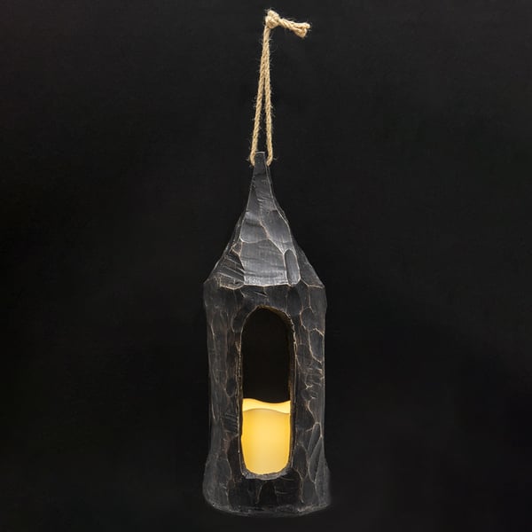 14.5" Battery Operated Halloween Lantern With LED-Light -Black (Pack of 2) - AFZ559-BK