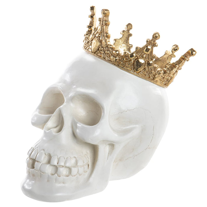 8.75" Halloween Skull With Crown -Beige/Gold (Pack of 2) - AFZ712-BE/GO