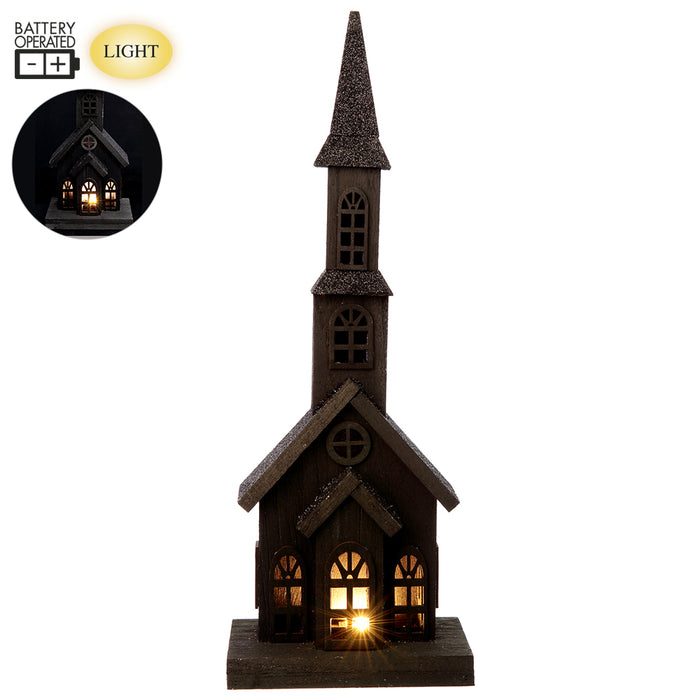 17" Battery Operated Halloween Glittered House With Light -Black (pack of 6) - AFZ821-BK