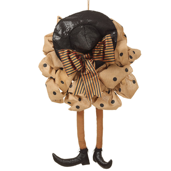 34" Halloween Witch's Legs Burlap Wreath -Black/Orange (Pack of 2) - AFZ896-BK/OR