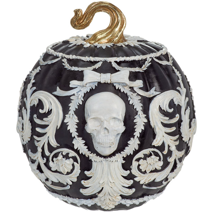 11" Artificial Halloween Skull Pumpkin -Black/White (Pack of 2) - AFZ973-BK/WH