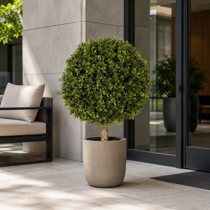 24" Outdoor UV-Resistant Artificial Boxwood Ball-Shaped Topiary w/Pot -Green - AUV102610