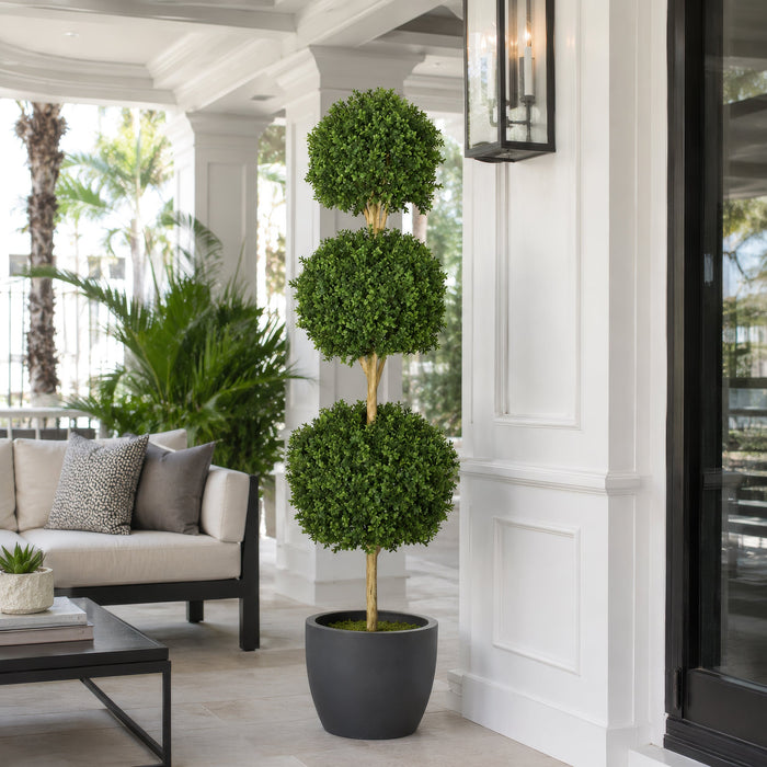 6'6" Outdoor UV-Resistant Artificial Boxwood Triple Ball-Shaped Topiary w/Pot -Green - AUV102780