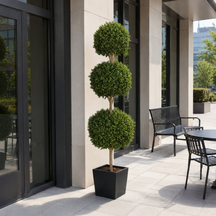 6'6" Outdoor UV-Resistant Artificial Boxwood Triple Ball-Shaped Topiary w/Pot -Green - AUV102780