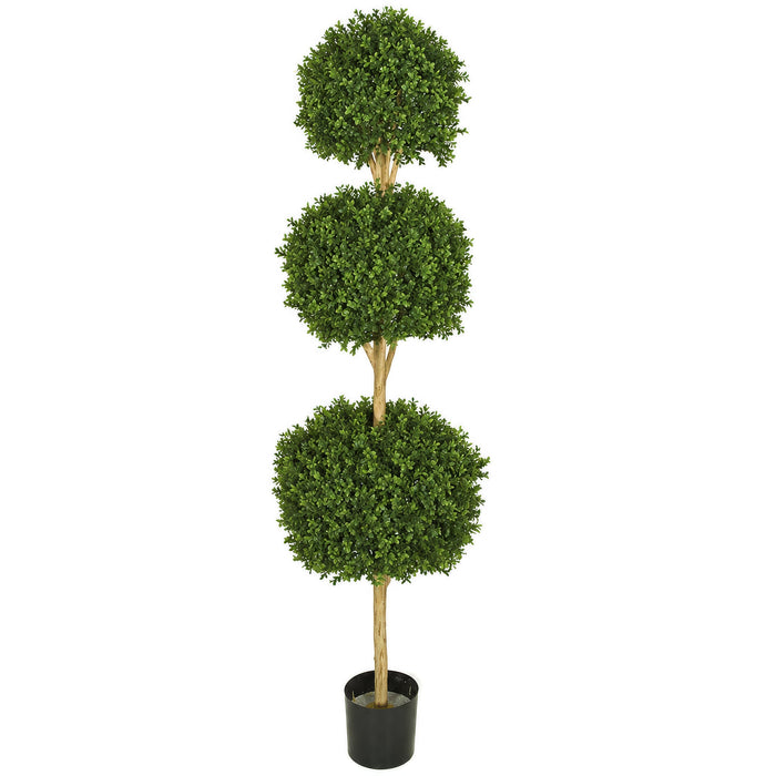 6'6" Outdoor UV-Resistant Artificial Boxwood Triple Ball-Shaped Topiary w/Pot -Green - AUV102780