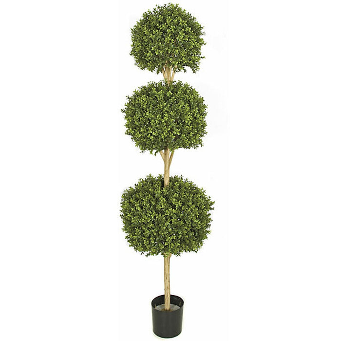 6'6" UV-Resistant Outdoor Artificial Boxwood Triple Ball-Shaped Topiary w/Pot -Green - AUV102780