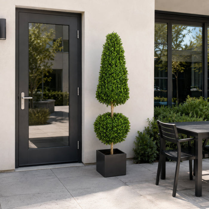 6' Outdoor UV-Resistant Artificial Boxwood Ball & Cone-Shaped Topiary w/Pot -2 Tone Green - AUV102790