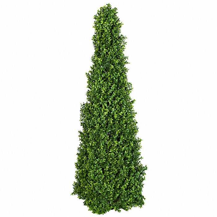4'4" Outdoor UV-Resistant Artificial Boxwood Pyramid-Shaped Topiary -Green - AUV111390