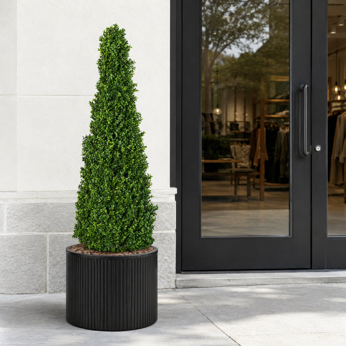 4'4" Outdoor UV-Resistant Artificial Boxwood Pyramid-Shaped Topiary -Green - AUV111390