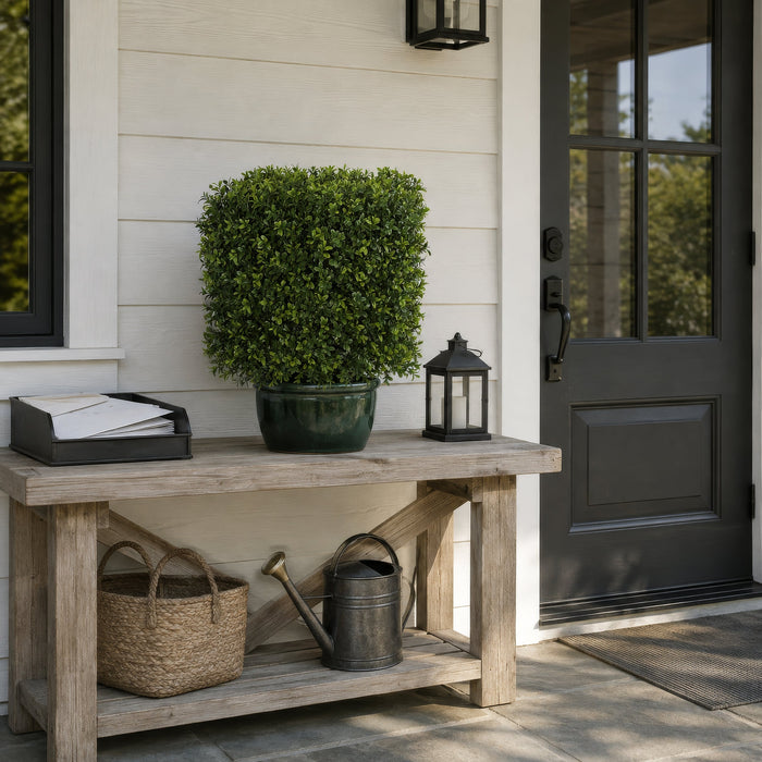 21" Outdoor UV-Resistant Artificial Boxwood Square-Shaped Topiary Tree w/Pot -Green - AUV116100