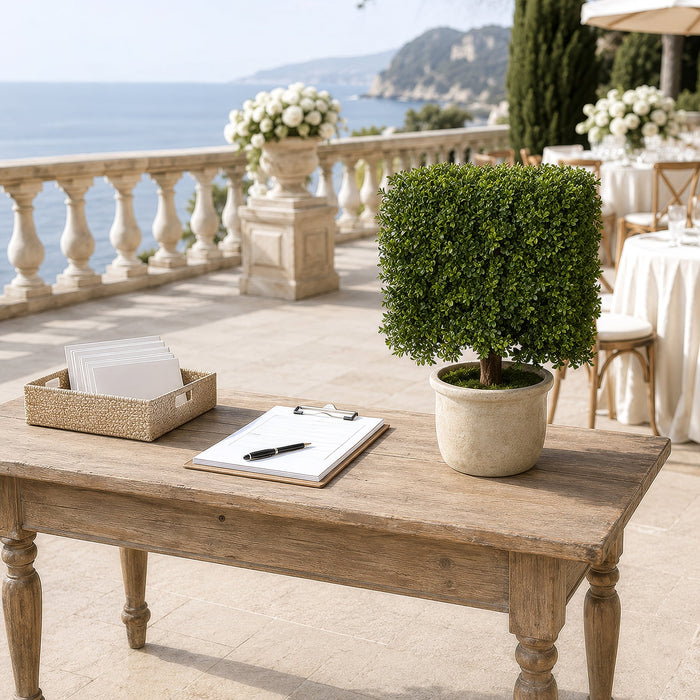 21" Outdoor UV-Resistant Artificial Boxwood Square-Shaped Topiary Tree w/Pot -Green - AUV116100