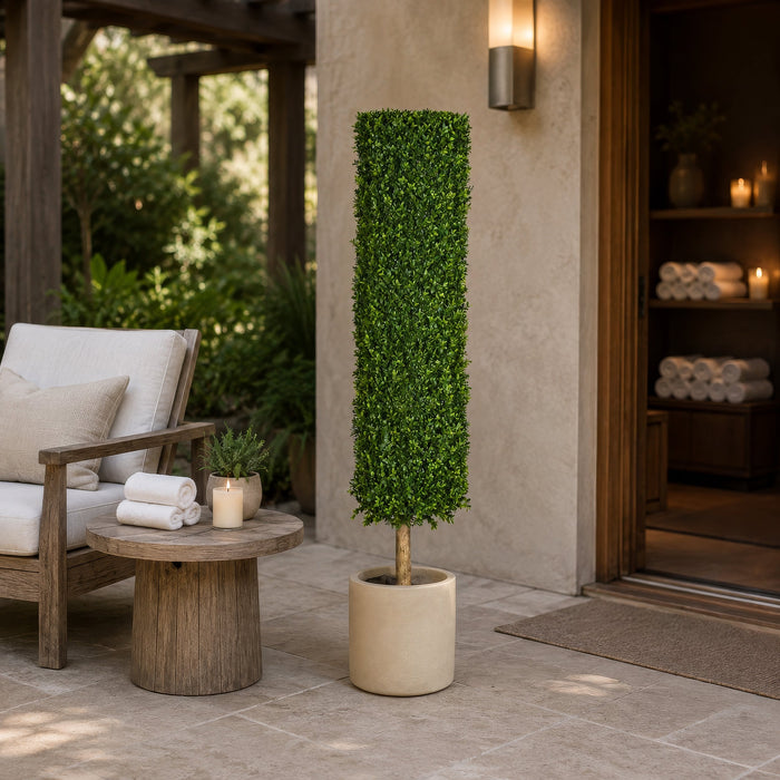 4'6" Outdoor UV-Resistant Artificial Boxwood Round-Shaped Topiary Tree w/Pot -Green - AUV122350