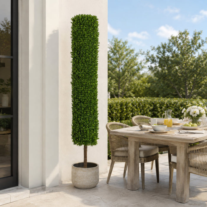 7' Outdoor UV-Resistant Artificial Boxwood Round-Shaped Topiary Tree w/Pot -Green - AUV122355
