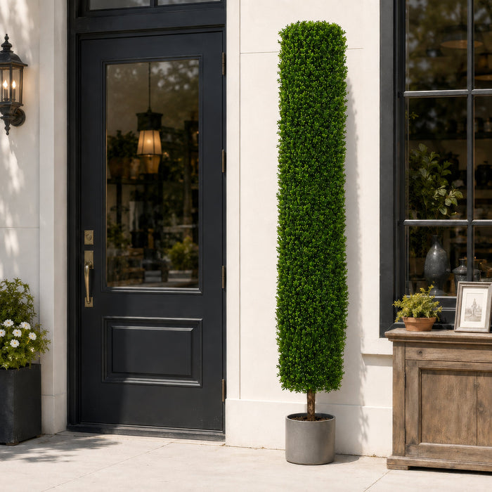 7' Outdoor UV-Resistant Artificial Boxwood Round-Shaped Topiary Tree w/Pot -Green - AUV122355