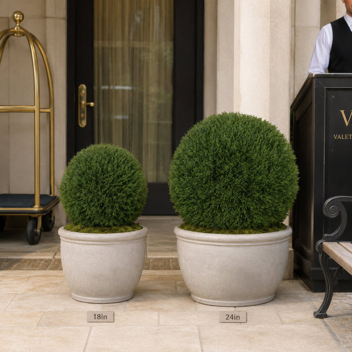 18" Outdoor UV-Resistant Artificial Cedar Ball-Shaped Topiary With Pole -Green - AUV123120