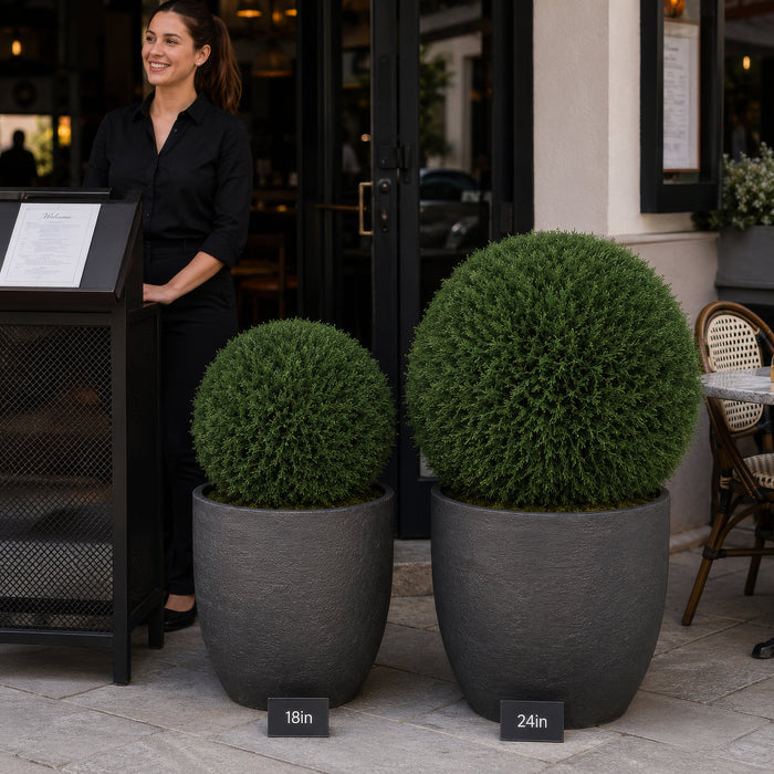 18" Outdoor UV-Resistant Artificial Cedar Ball-Shaped Topiary With Pole -Green - AUV123120