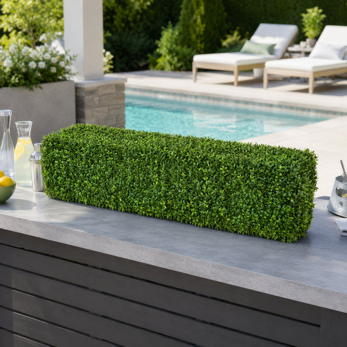 12"Hx48"Wx12"D Outdoor UV-Resistant Artificial Boxwood Topiary Hedge -2 Tone Green - AUV123200