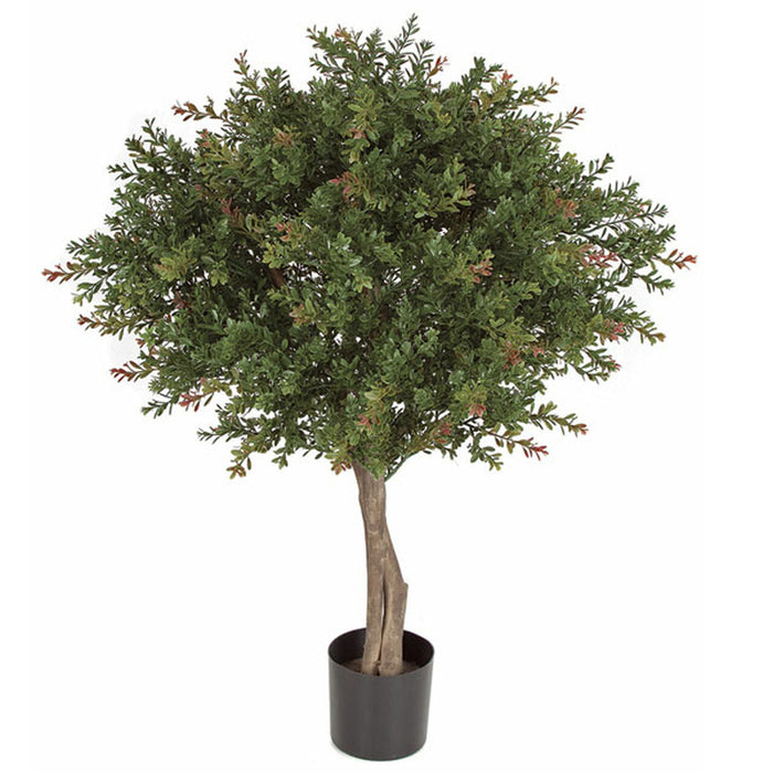 33" UV-Resistant Outdoor Artificial Wintergreen Boxwood Ball-Shaped Topiary Tree w/Pot -Green/Red - AUV145220