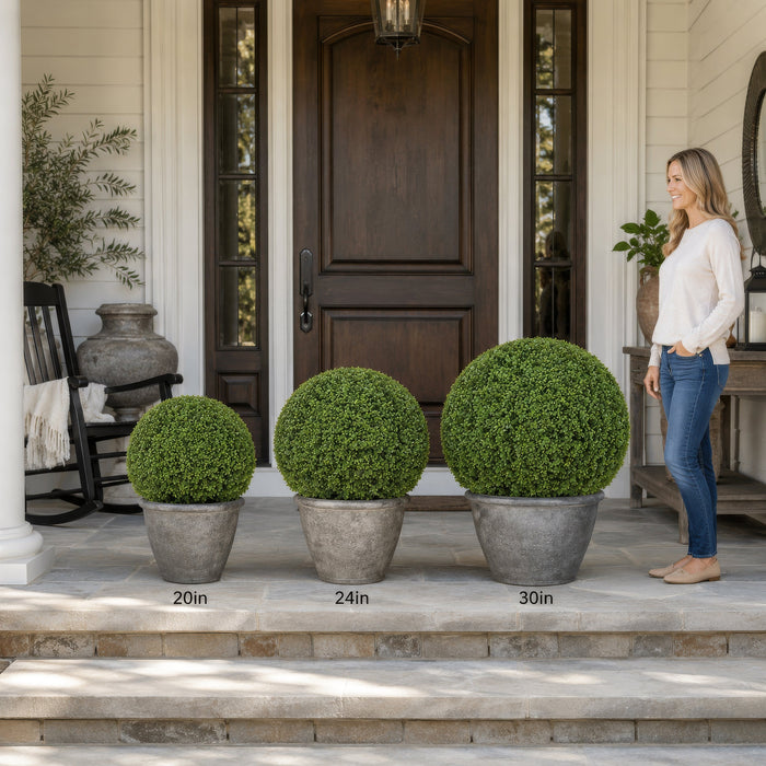 21"Hx20"W Outdoor UV-Resistant Artificial Boxwood Topiary Ball w/Pot -Green - AUV150050