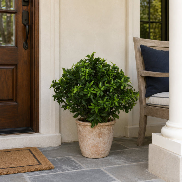 29" Outdoor UV-Resistant Artificial Sweet Bay Leaf Ball-Shaped Topiary w/Pot -Green - AUV160400