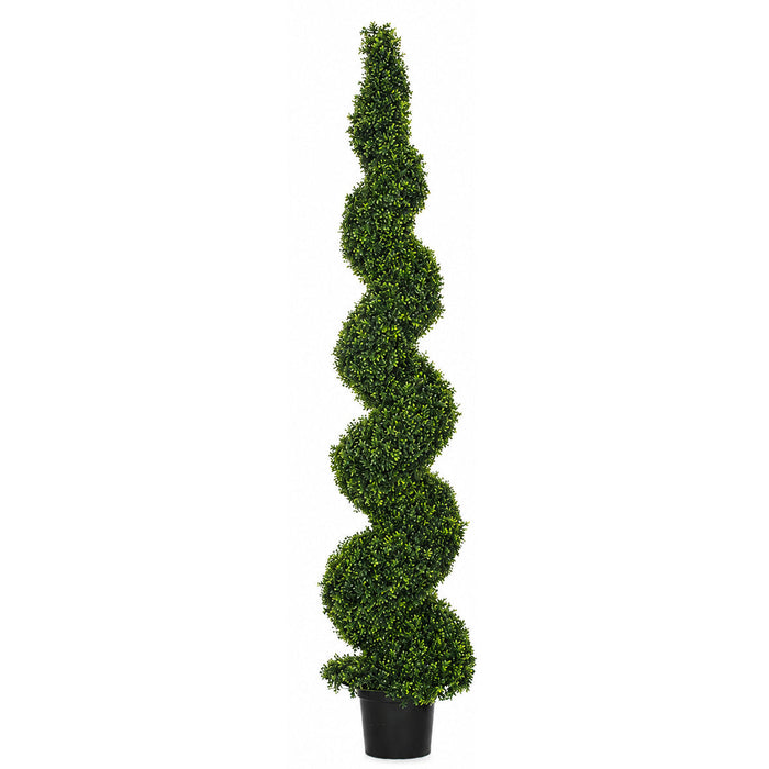 8' Outdoor UV-Resistant Artificial Dwarf Boxwood Spiral Topiary Tree w/Pot -Green - AUV181600