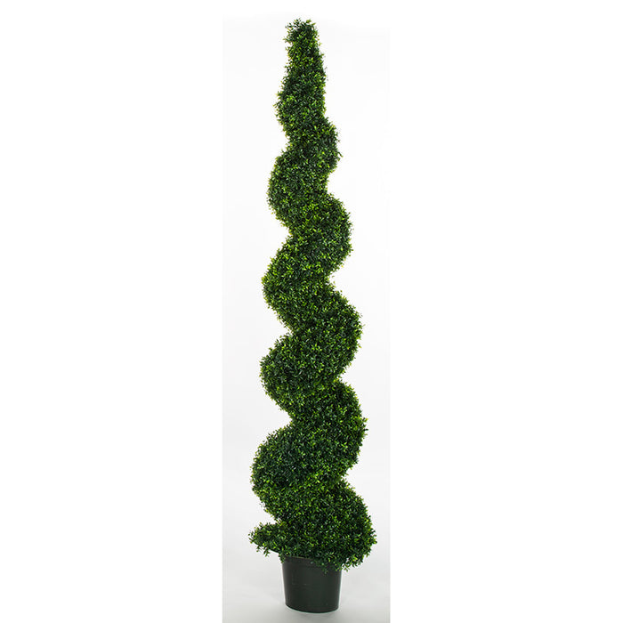 8' UV-Resistant Outdoor Artificial Dwarf Boxwood Spiral Topiary Tree w/Pot -Green - AUV181600