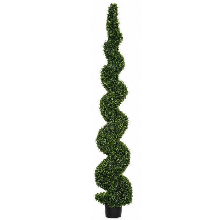 10' Outdoor UV-Resistant Artificial Dwarf Boxwood Spiral Topiary Tree w/Pot -Green - AUV181610