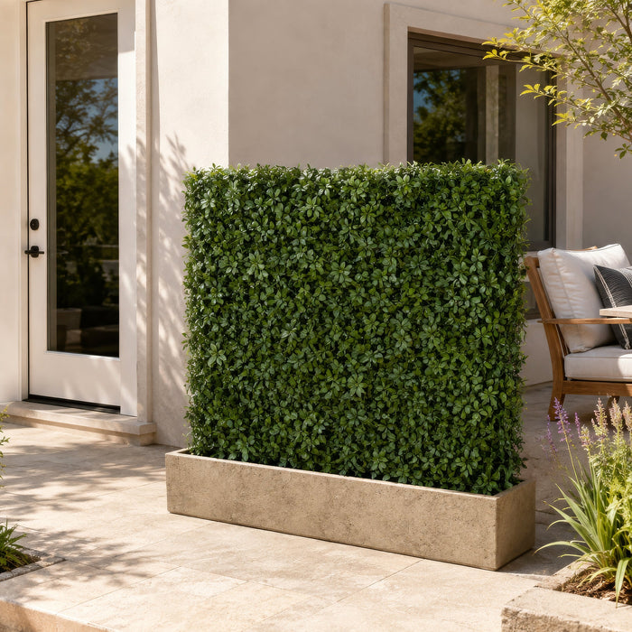 49"Hx48"Wx10"D Outdoor UV-Resistant Artificial Schefflera Leaf Topiary Hedge -2 Tone Green - AUV185750