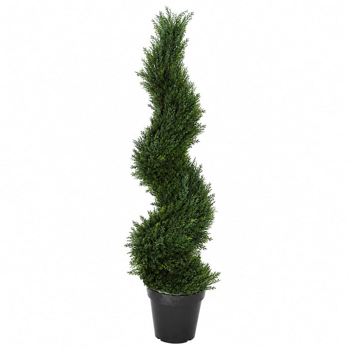 4' Outdoor UV-Resistant Artificial Pond Cypress Spiral Topiary Tree w/Pot -Green - AUV186015