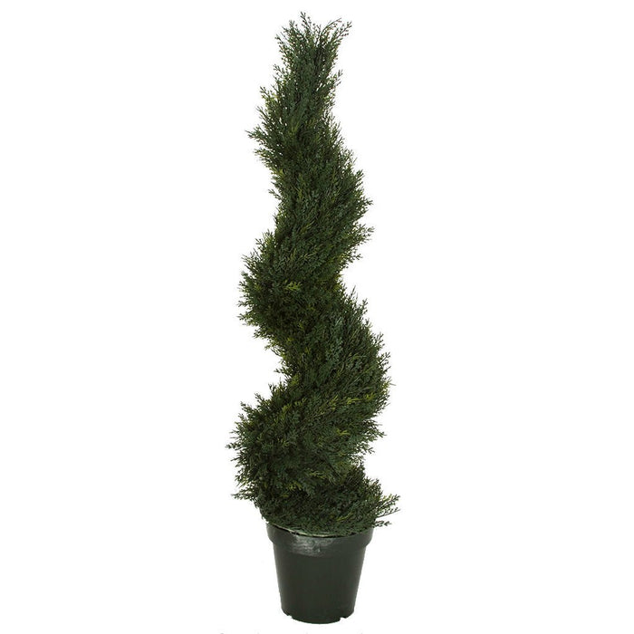 4' UV-Resistant Outdoor Artificial Pond Cypress Spiral Topiary Tree w/Pot -Green - AUV186015