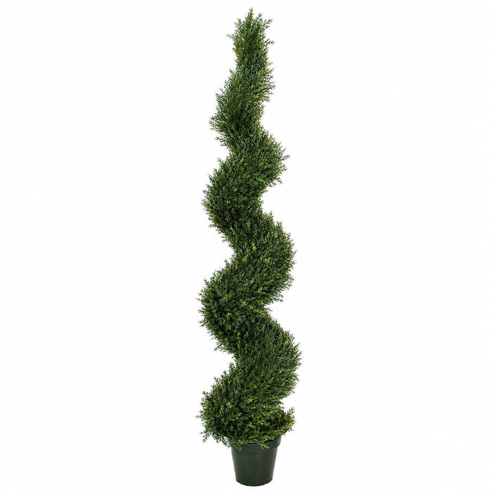 6' Outdoor UV-Resistant Artificial Pond Cypress Spiral Topiary Tree w/Pot -Green - AUV186020