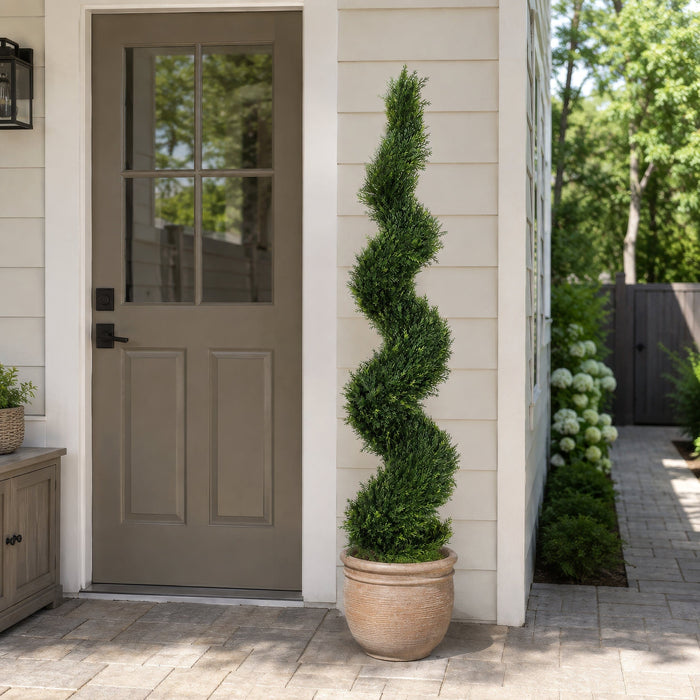 6' Outdoor UV-Resistant Artificial Pond Cypress Spiral Topiary Tree w/Pot -Green - AUV186020