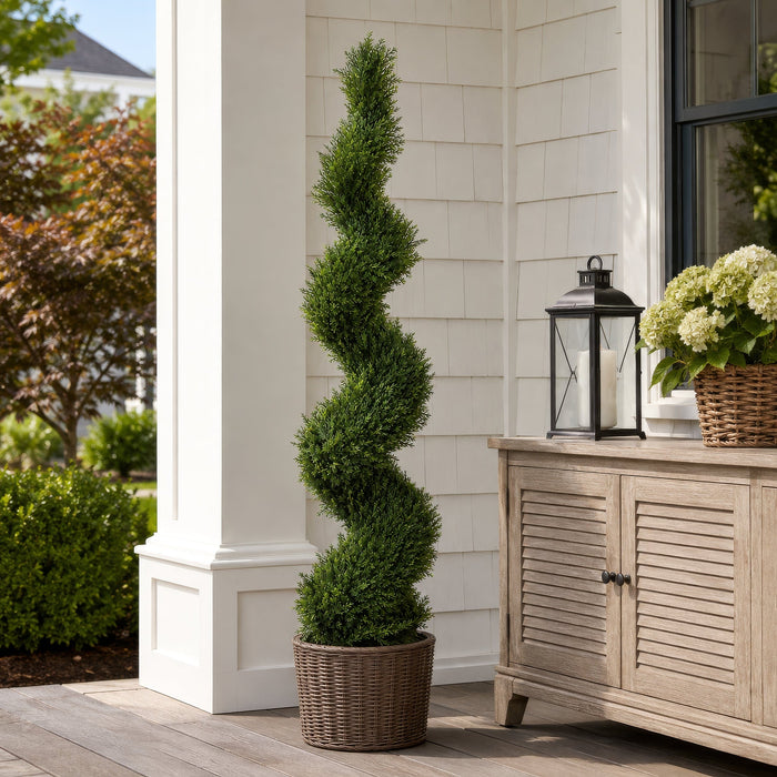 6' Outdoor UV-Resistant Artificial Pond Cypress Spiral Topiary Tree w/Pot -Green - AUV186020