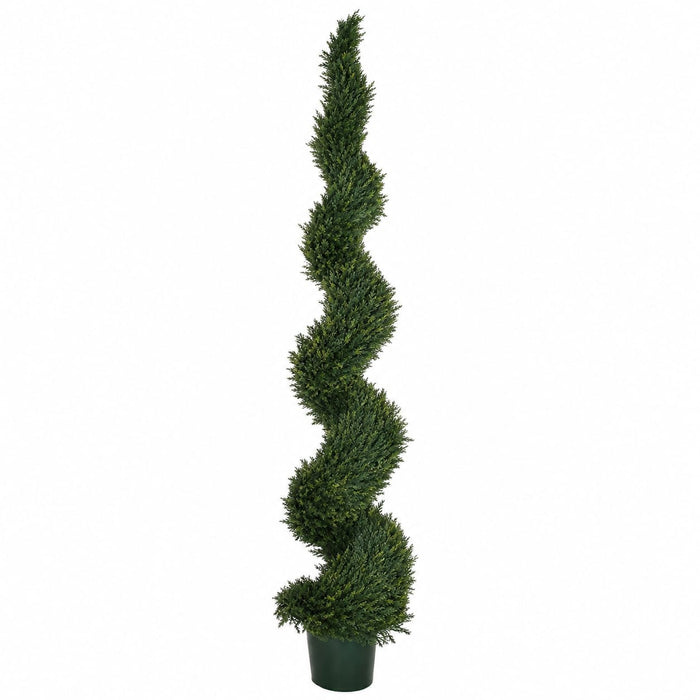 8' Outdoor UV-Resistant Artificial Pond Cypress Spiral Topiary Tree w/Pot -Green - AUV186430