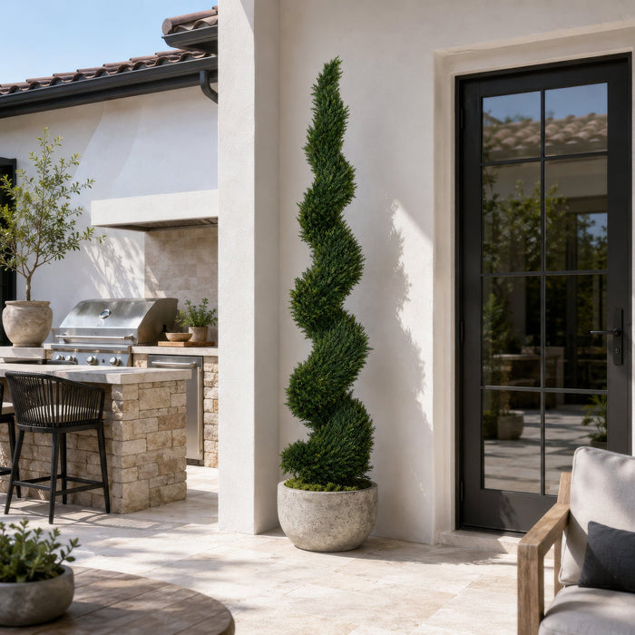 8' Outdoor UV-Resistant Artificial Pond Cypress Spiral Topiary Tree w/Pot -Green - AUV186430