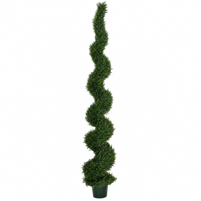 10' Outdoor UV-Resistant Artificial Pond Cypress Spiral Topiary Tree w/Pot -Green - AUV186440
