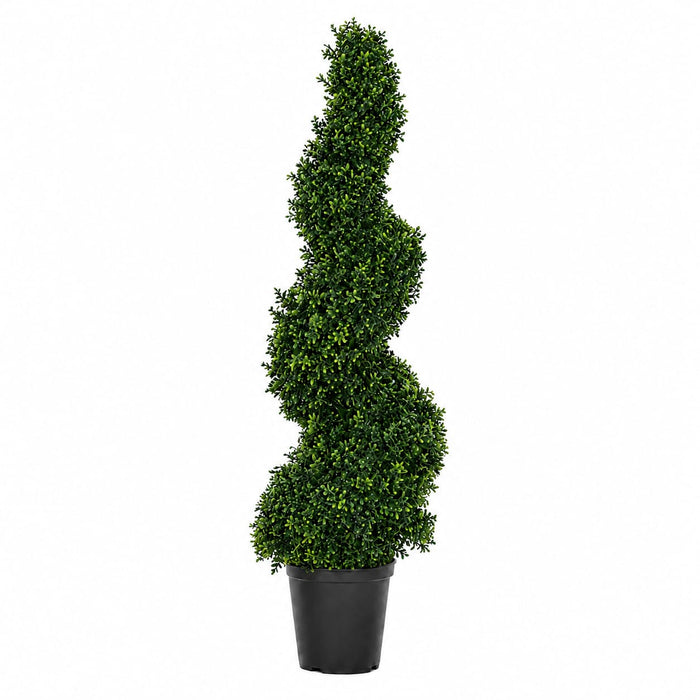 4' Outdoor UV-Resistant Artificial Dwarf Boxwood Spiral Topiary Tree w/Pot -Green - AUV186500