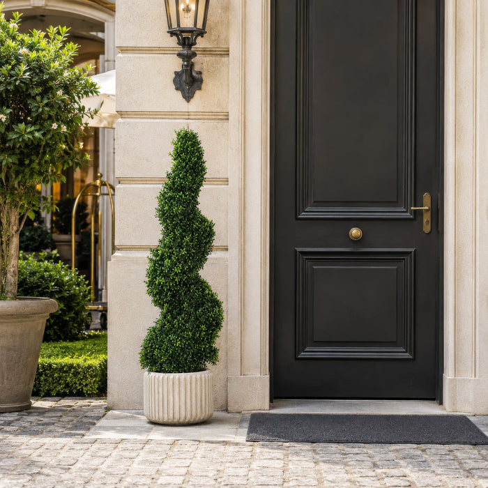 4' Outdoor UV-Resistant Artificial Dwarf Boxwood Spiral Topiary Tree w/Pot -Green - AUV186500