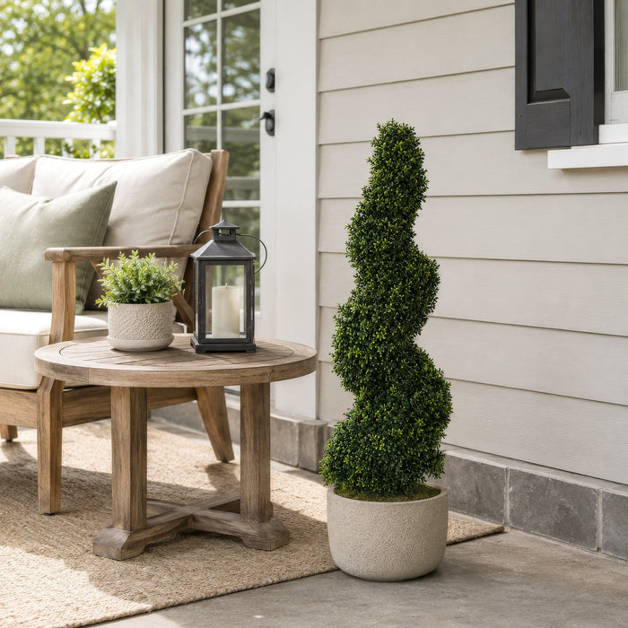4' Outdoor UV-Resistant Artificial Dwarf Boxwood Spiral Topiary Tree w/Pot -Green - AUV186500