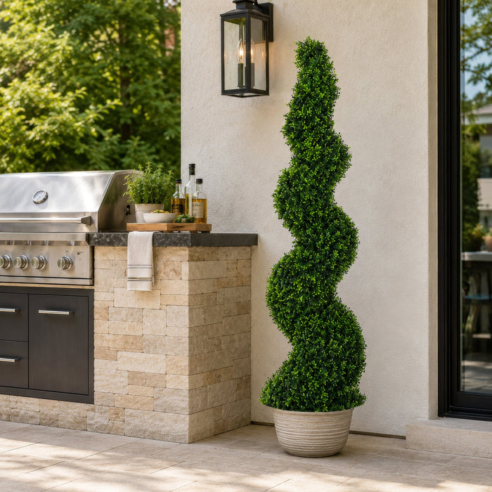 6' Outdoor UV-Resistant Artificial Dwarf Boxwood Spiral Topiary Tree w/Pot -Green - AUV186505
