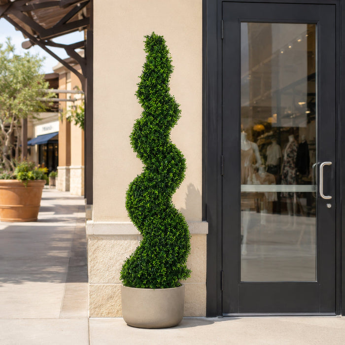 6' Outdoor UV-Resistant Artificial Dwarf Boxwood Spiral Topiary Tree w/Pot -Green - AUV186505