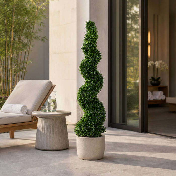 6' Outdoor UV-Resistant Artificial Dwarf Boxwood Spiral Topiary Tree w/Pot -Green - AUV186505