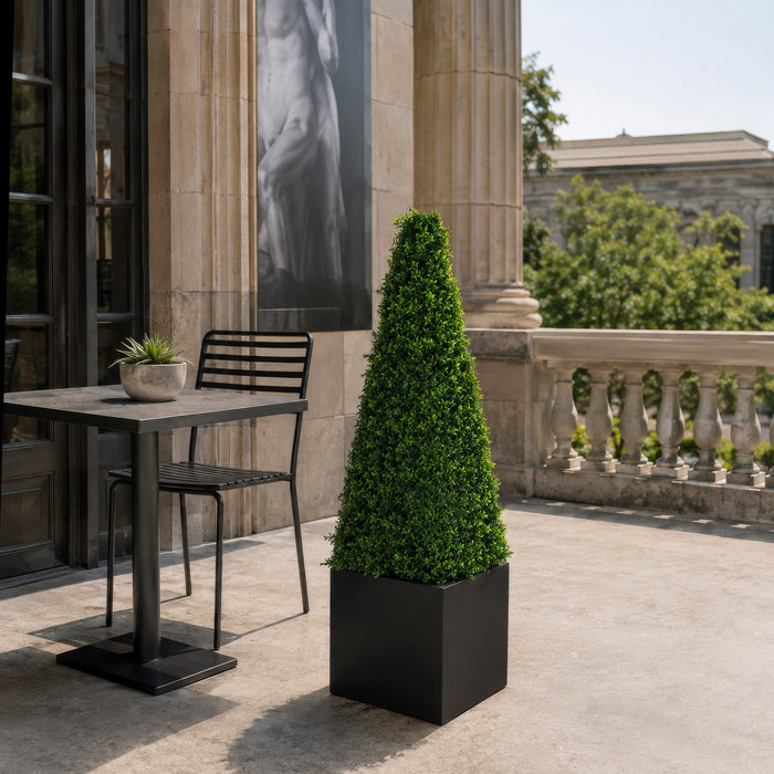 4' Outdoor UV-Resistant Artificial Dwarf Boxwood Cone-Shaped Topiary Tree -Green - AUV186510