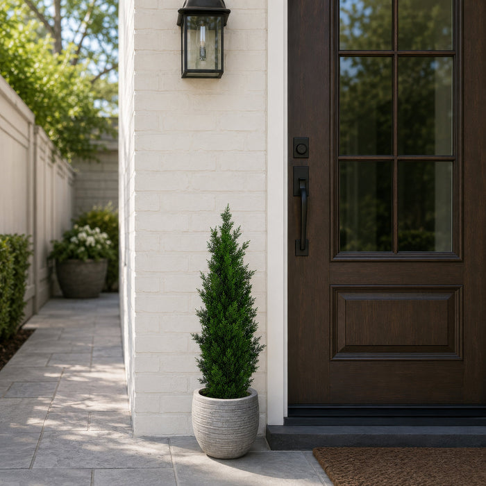 3' Outdoor UV-Resistant Artificial Cedar Cone-Shaped Topiary Tree w/Pot -Green (Pack of 2) - AUV1955